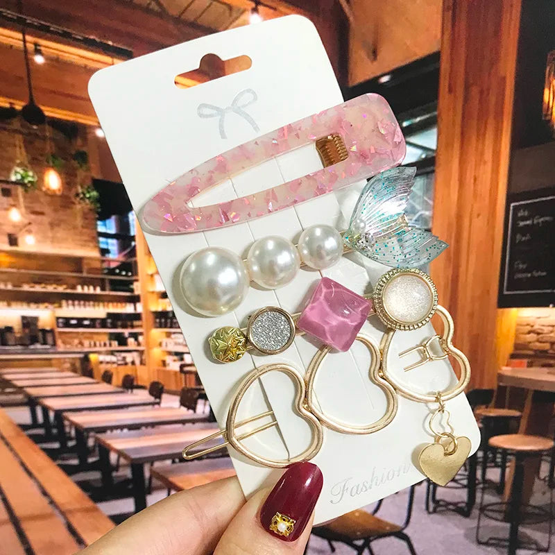 Pearl Crystal Hair Clip Set