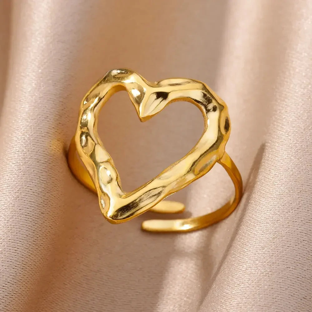 Gold Heart Stainless Steel Ring