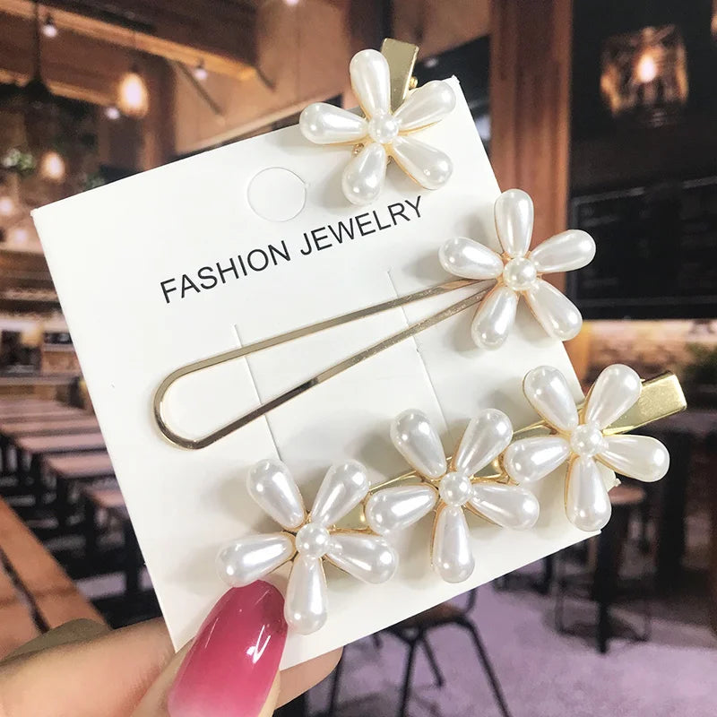 Pearl Crystal Hair Clip Set