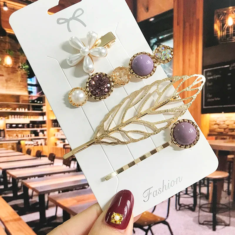 Pearl Crystal Hair Clip Set
