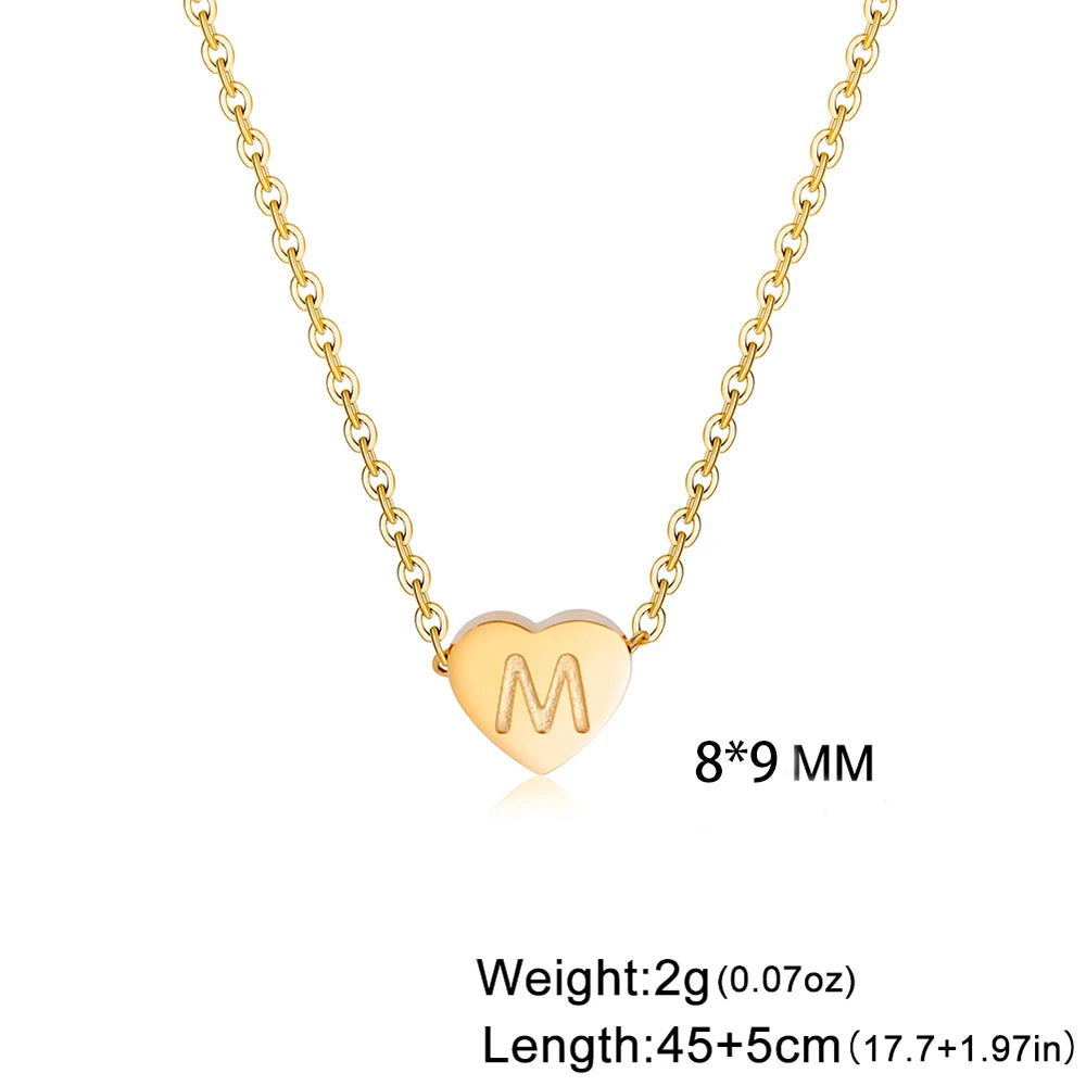 Stainless Steel Heart Initial Necklace