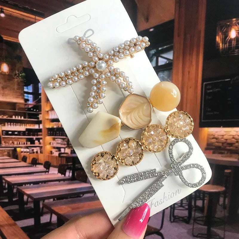 Pearl Crystal Hair Clip Set