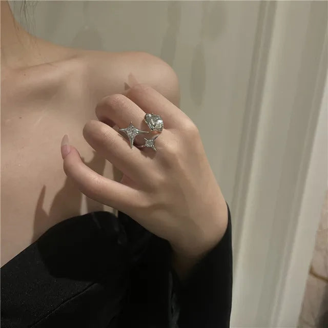 Silver Vintage Geometric Open Ring