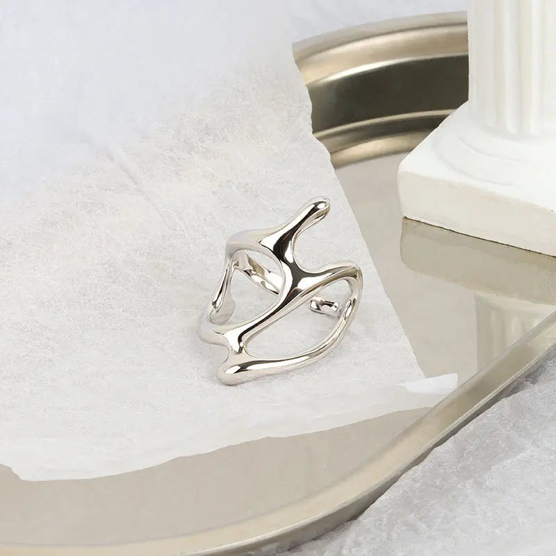 Silver Vintage Geometric Open Ring