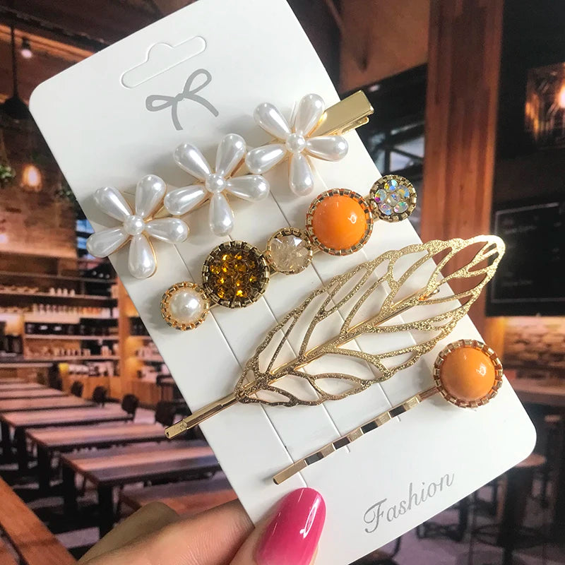 Pearl Crystal Hair Clip Set