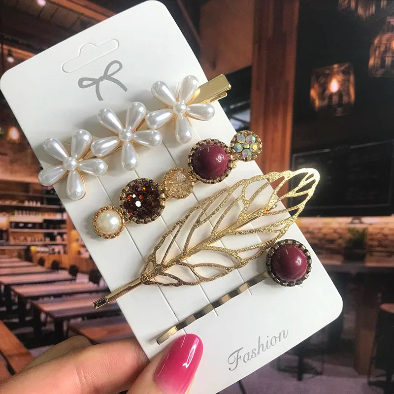 Pearl Crystal Hair Clip Set