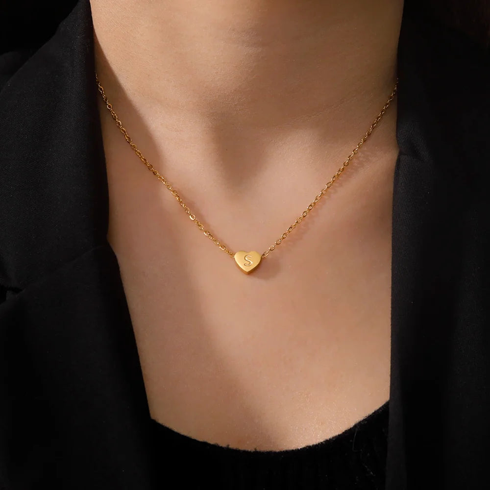 Stainless Steel Heart Initial Necklace