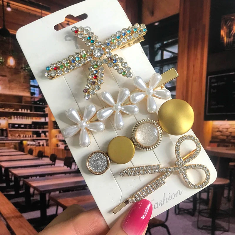 Pearl Crystal Hair Clip Set