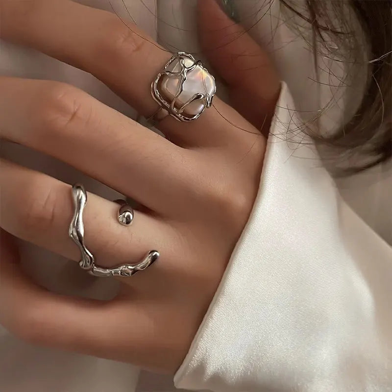 Silver Vintage Geometric Open Ring