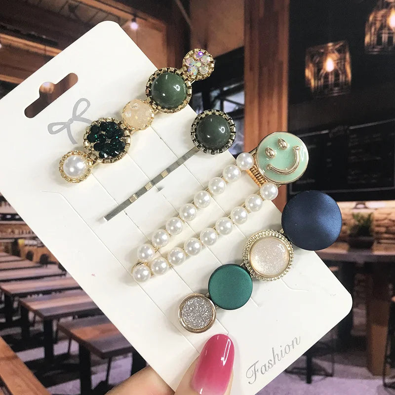 Pearl Crystal Hair Clip Set